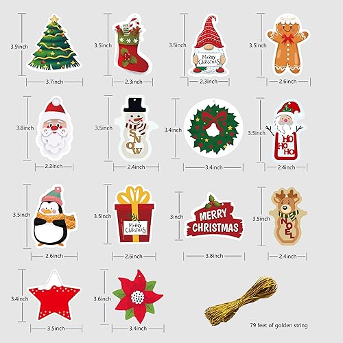 Miniatura 8 de 120 etiquetas de regalo de Navidad de 79 pies de cable metálico. Incluye 12 elegantes diseños de papel de aluminio con purpurina. Etiquetas