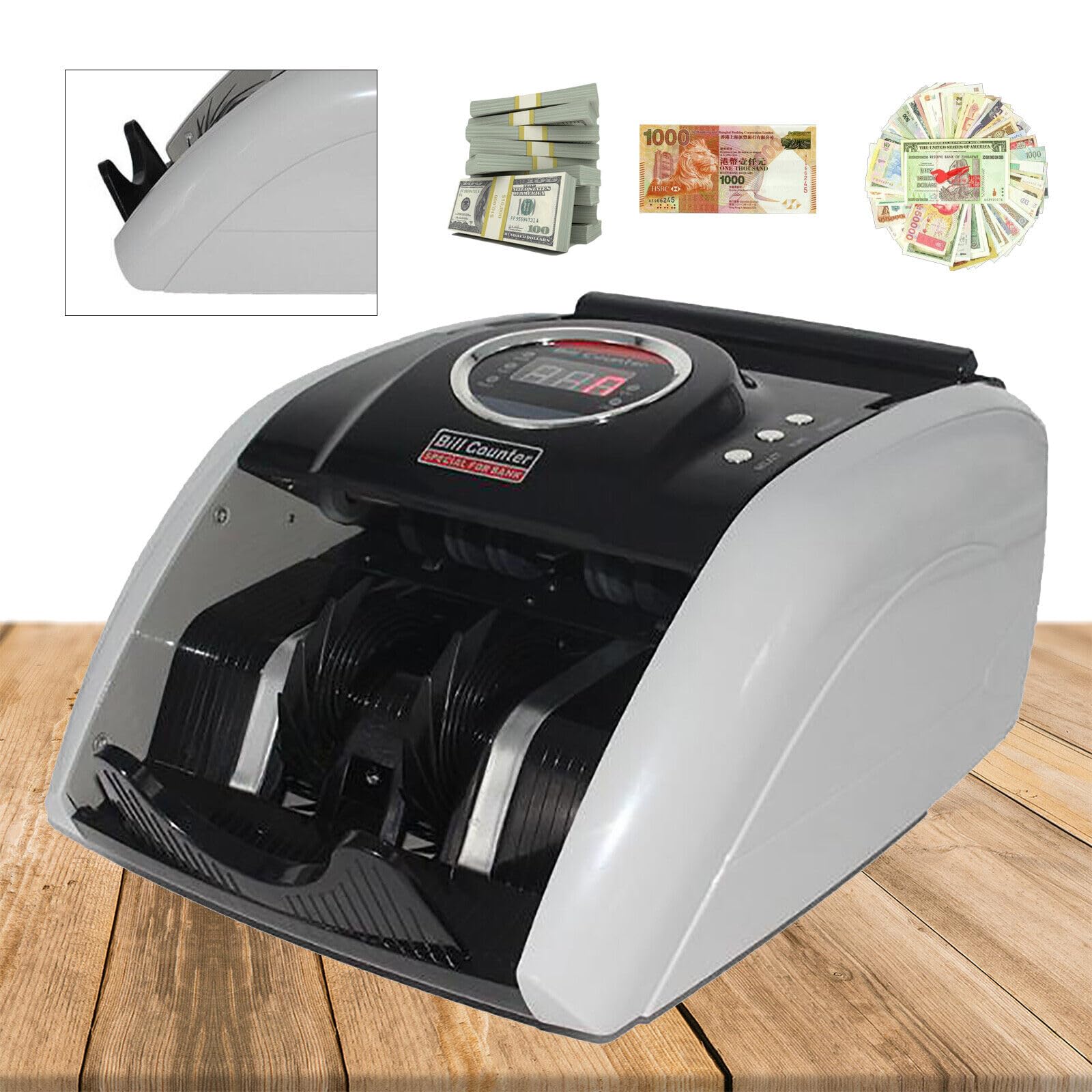 Contapoldi, 220 V, professionale, con display LED, 900 pezzi/min, con funzione di rilevamento UV/MG, dispositivo di controllo rapido delle banconote, nero