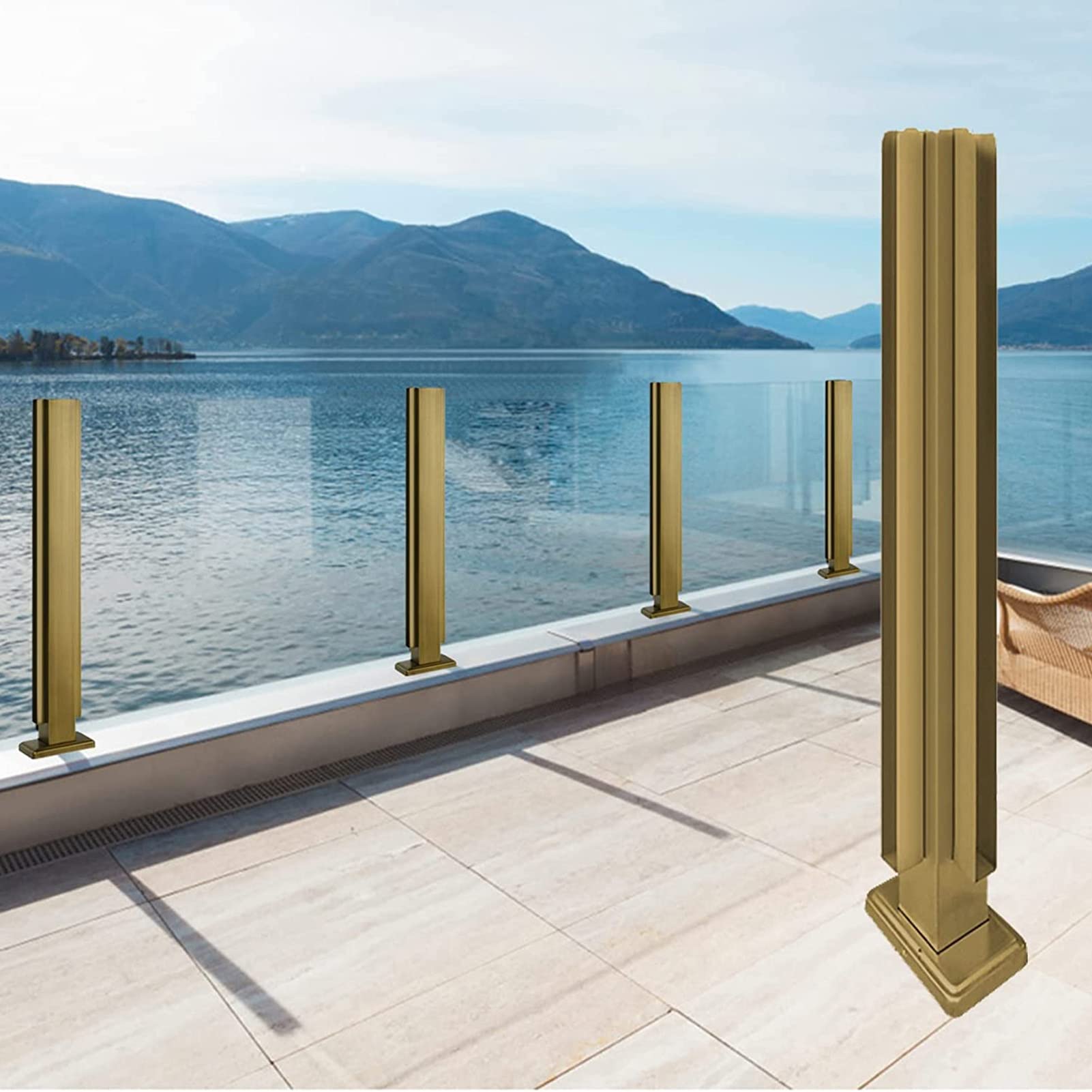 GJZNJYL Stainless Steel Glass Railing System for Decks & Balconies - 95cm/37.4in Square Posts, Corner Support for Indoor & Outdoor Stairs, Durable Balustrade Fencing