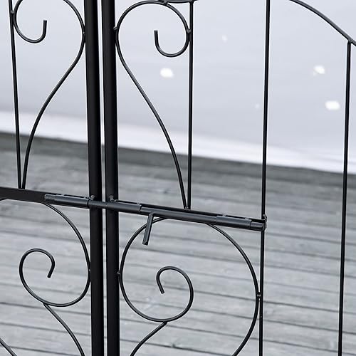 Miniatura 9 de Outsunny Cenador de jardín de metal de 7 pies, arco de jardín con puerta, corazones de desplazamiento, puertas con pestillo, cajas de macetas para