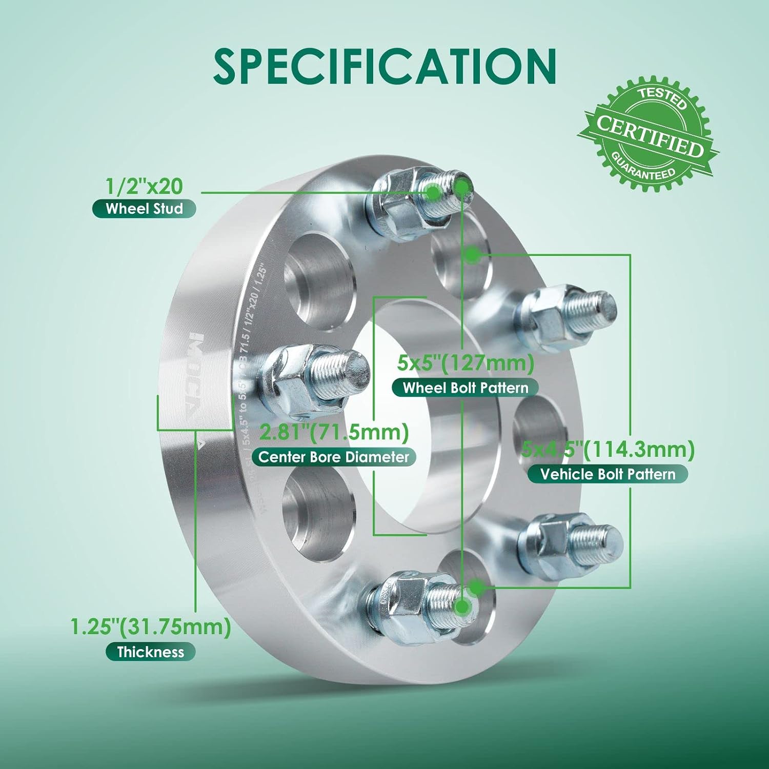 MOCA 4PCS 1.25" Wheel Spacers 5x4.5 to 5x5 Bolt Pattern 71.5mm Hub fit 82-14 for Ford Ranger, 94-10 for Mazda B4000, 97-10 for Mercury Mountaineer, 82-11 for Lincoln Town Car, 84-14 for Jeep