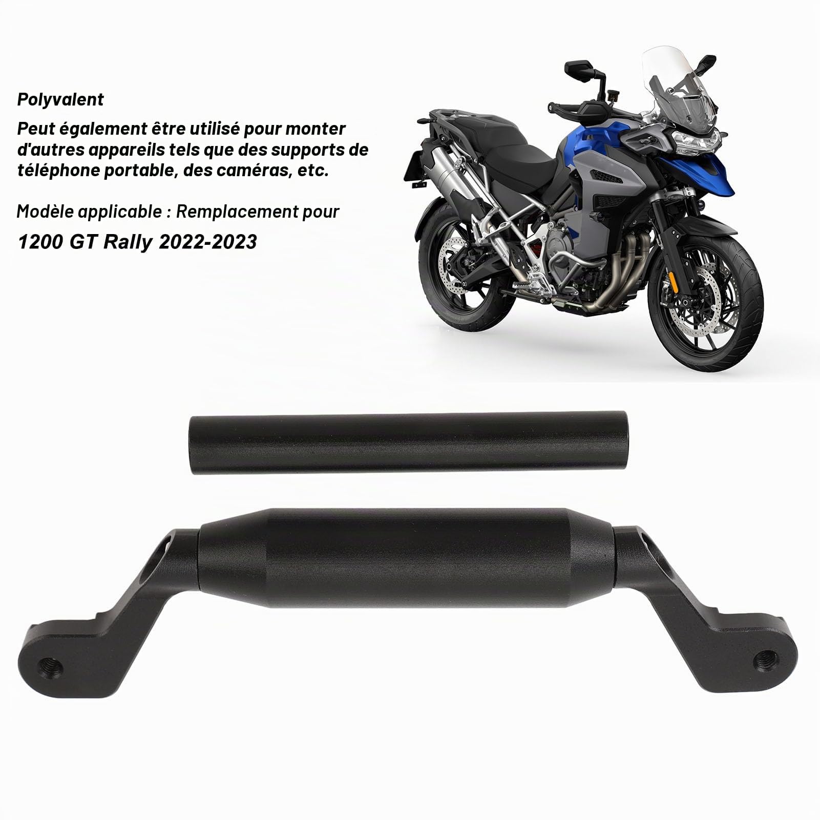 Akozon Support de Navigation de Téléphone de Moto en Alliage D'aluminium pour 1200 GT Rally 2022-2023, avec Tubes de 22 Mm et 12 Mm, Noir