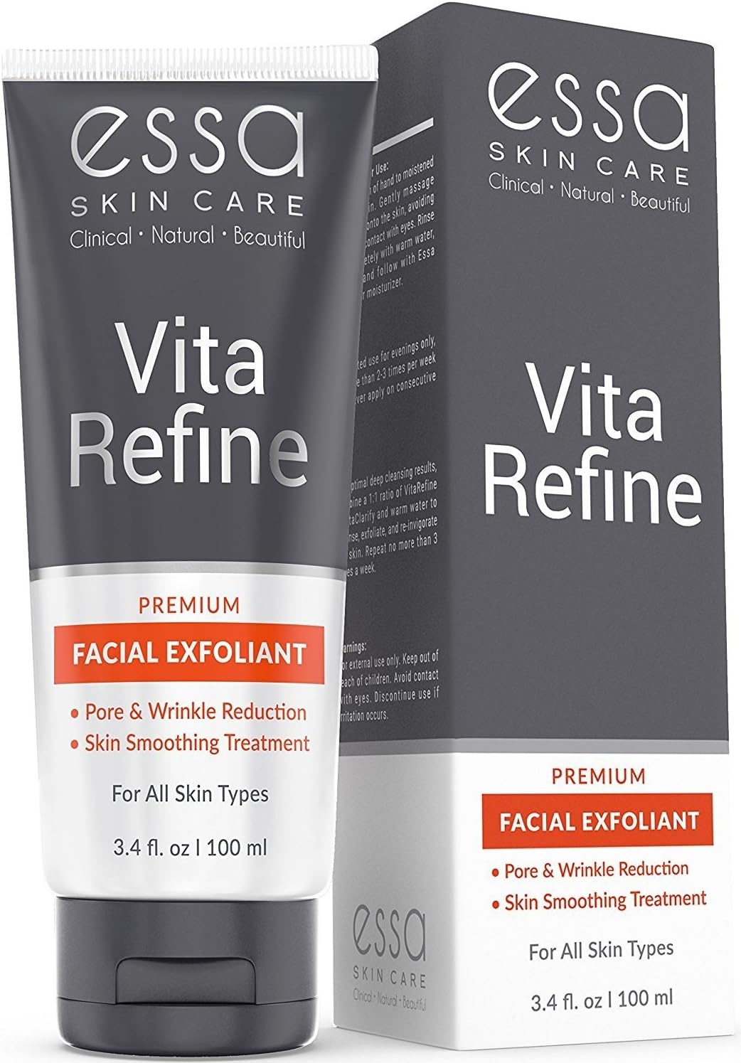 Vita Refine Exfoliating Face Scrub by Essa - Natural Beauty & Skin Care Product - Pore Minimizing Microdermabrasion Wash for Men and Women - Ideal for Oily, Dry & Sensitive Skin - 3.4 Ounces