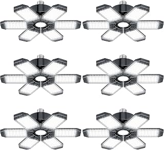 Garage Lights 6 Pack - 200W 20000LM Garage Lights Ceiling LED 6500K, Screw in Shop Lighting with 6+1 Adjustable Panels for E26/E27 Bulb Socket, for Workshop Basement Barn