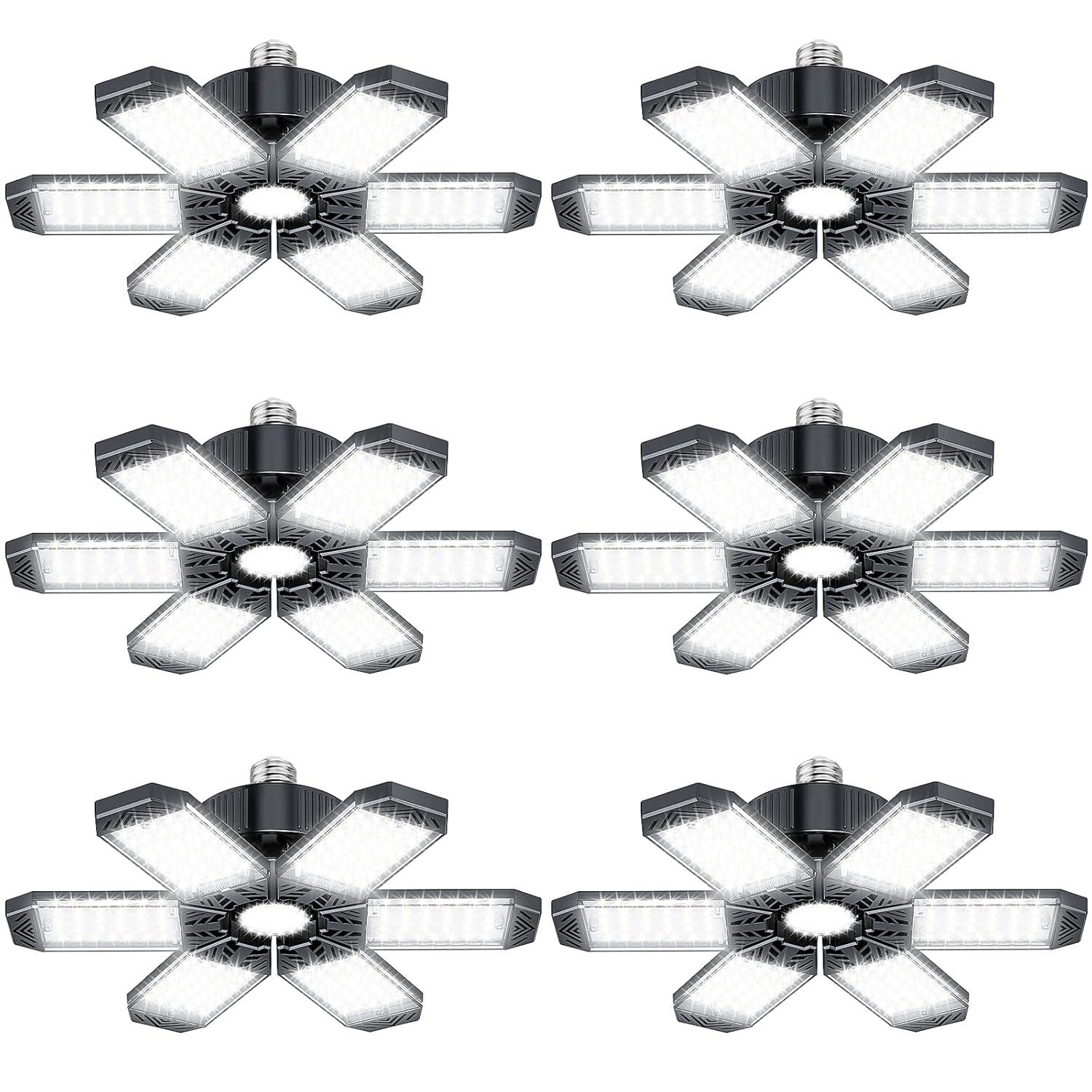 Garage Lights 6 Pack - 200W 20000LM Garage Lights Ceiling LED 6500K Screw in Shop Lighting with 6