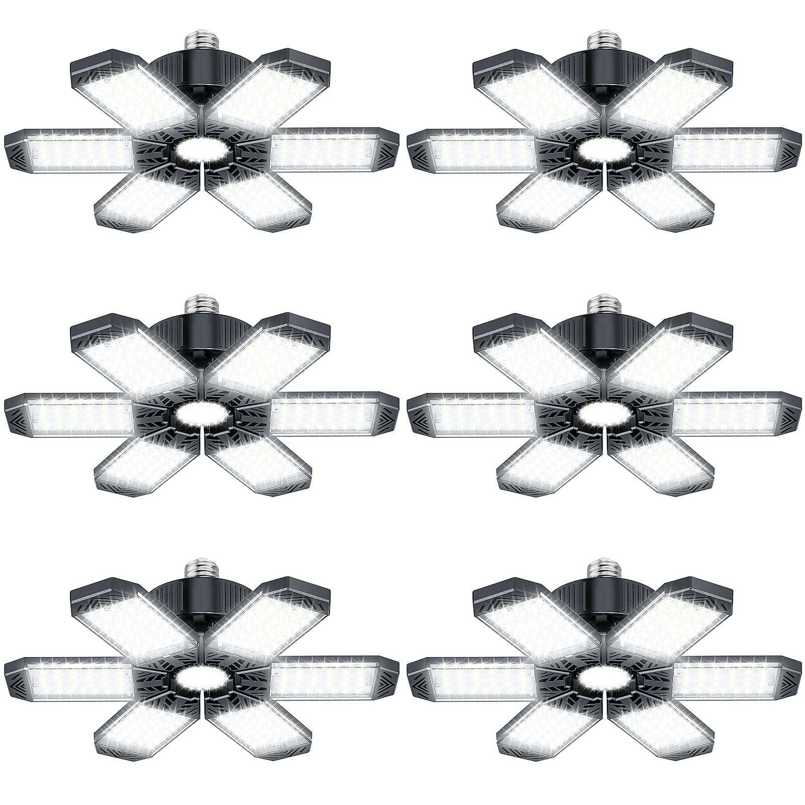 Garage Lights 6 Pack - 200W 20000LM Garage Lights Ceiling LED 6500K Screw in Shop Lighting with 6
