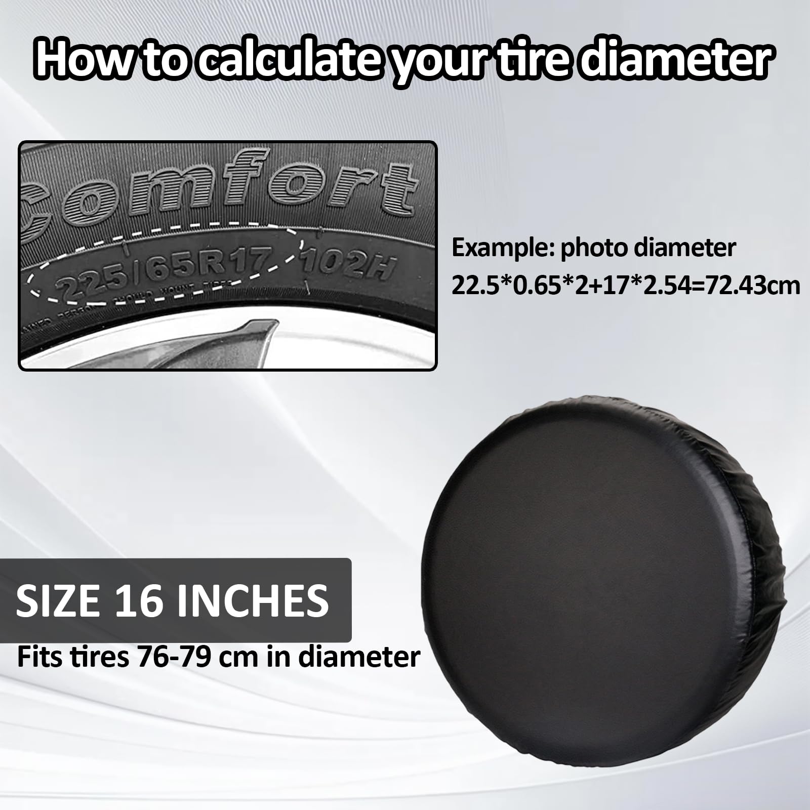 Reserveradabdeckung Wasserdicht Radabdeckung Auto Universal Reserveradabdeckung für Auto Deko Innenraum(Schwarz) (16 Zoll)