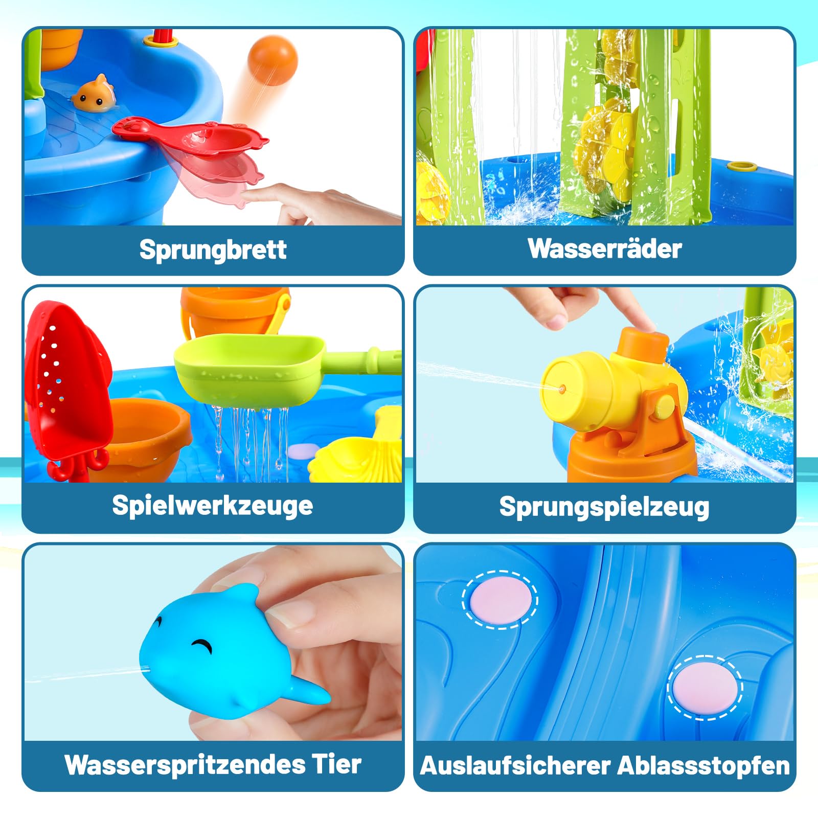FRUSE Wasserspieltisch für Kinder,3-Tier Wassertisch Spielzeug,Wasserspielzeug Aktivität Sensory Tisch Sommer Spielzeug für Outdoor Draußen Strand,Wasser Spieltisch für Kleinkinder Alter 3-5
