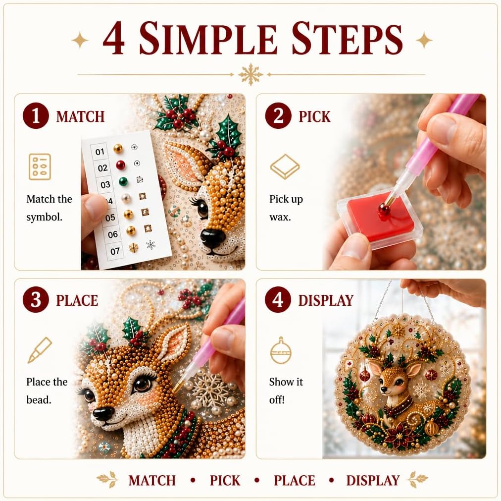 Christmas Pearl Diamond Painting Suncatcher Kit, DIY Bead Craft (#A)