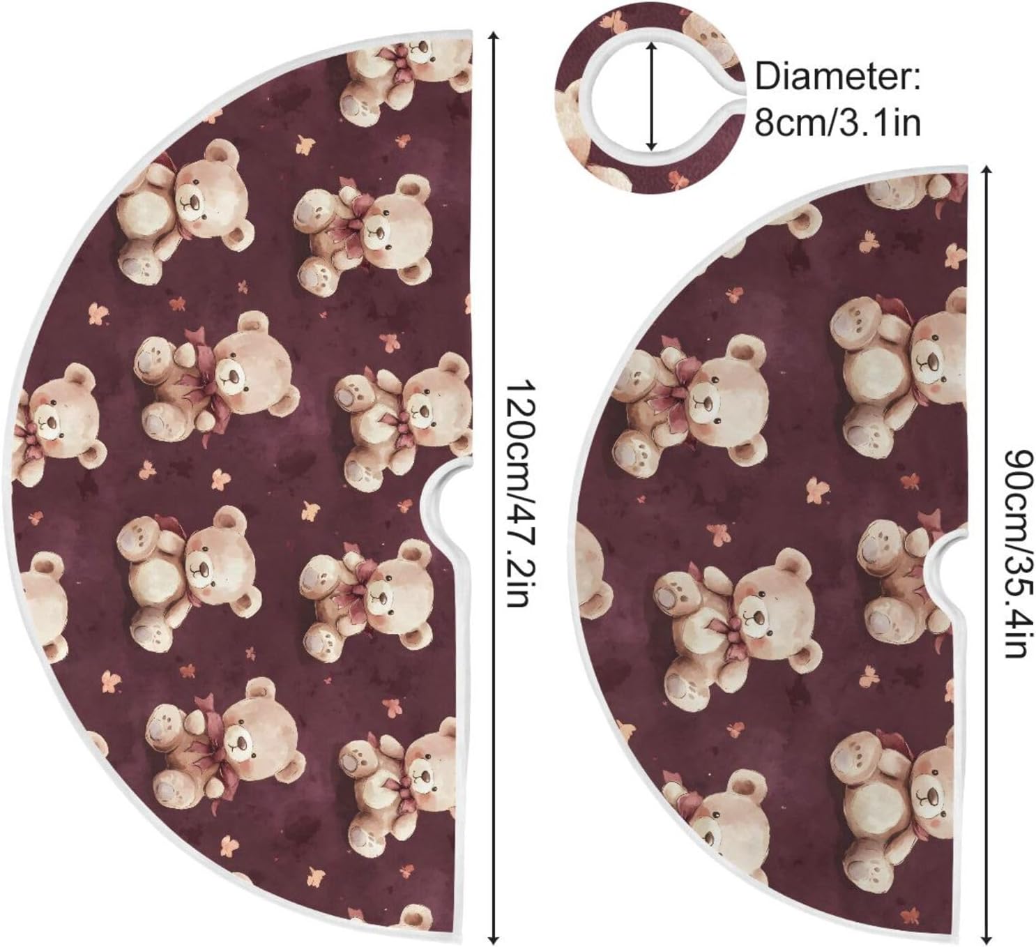 Teddy Bears Christmas Tree Skirt - Traditional Look Christmas Decoration - Diameter 35.4inch