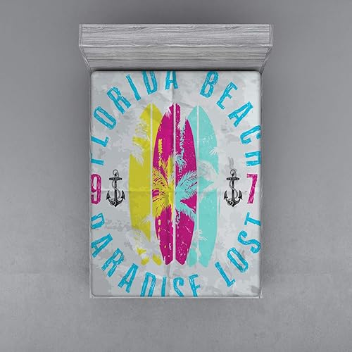 Miniatura 196 de Ambesonne - Sábana bajera ajustable multicolor, en colores y tres tamaños Azul y gris,Verde Militar Sage Green,Ámbar beige,Negro Grey White,Azul