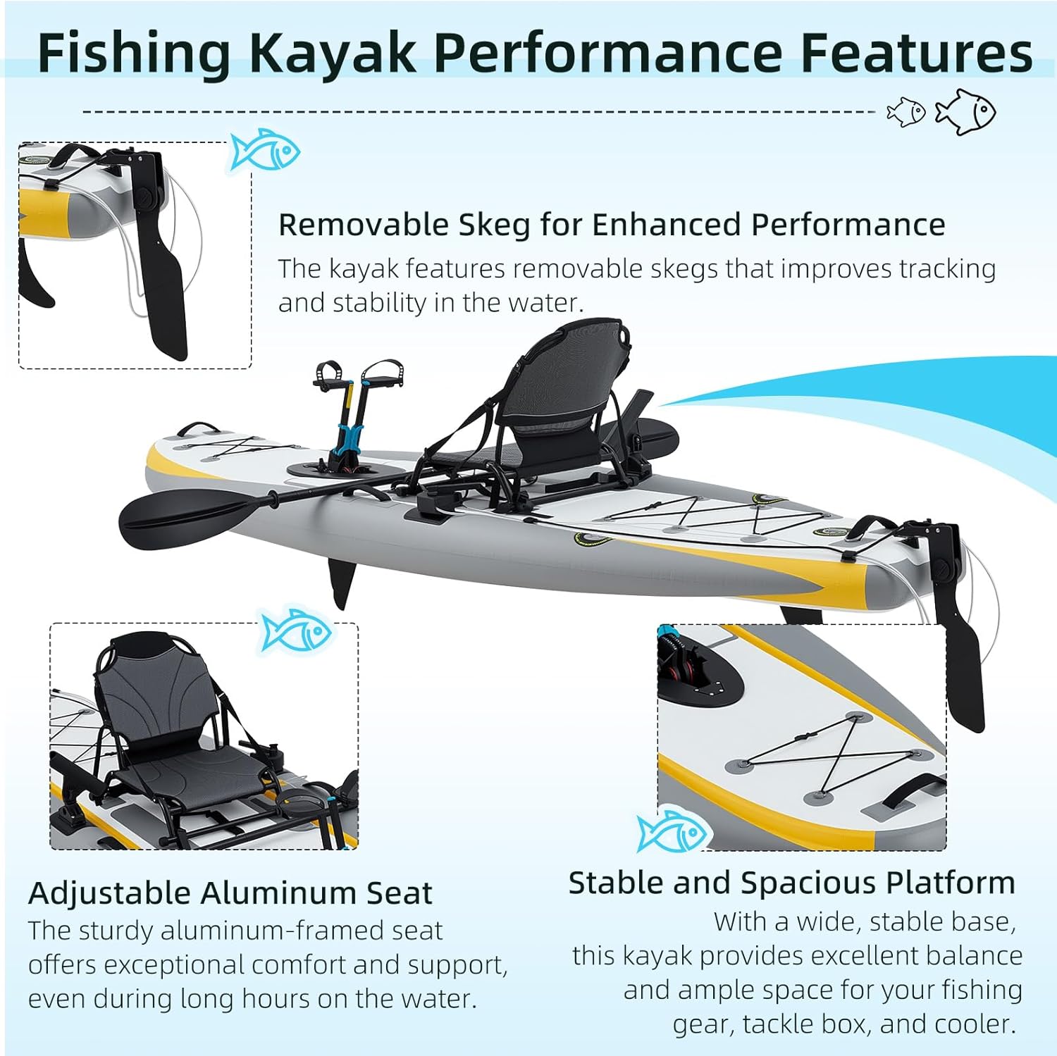 Inflatable Kayak with Pedal System, Premium 12ft PVC Fishing Kayak, Portable & Lightweight with Aluminum Seat, Rudder System, and Accessories Included (HIN Included)
