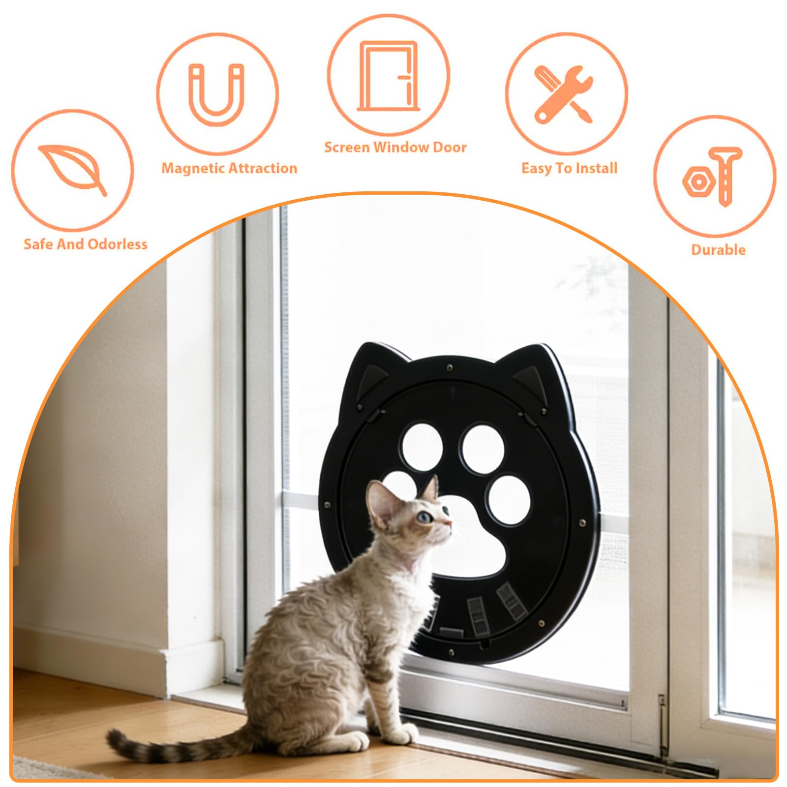 Katzenklappe für Fliegengitter, Katzentür für FensterKatzenklappe Innentür Aussentür Hundeklappe, K-atzentür für Fliegengitter mit Magnet und Schloss Katzentür (Schwarz)
