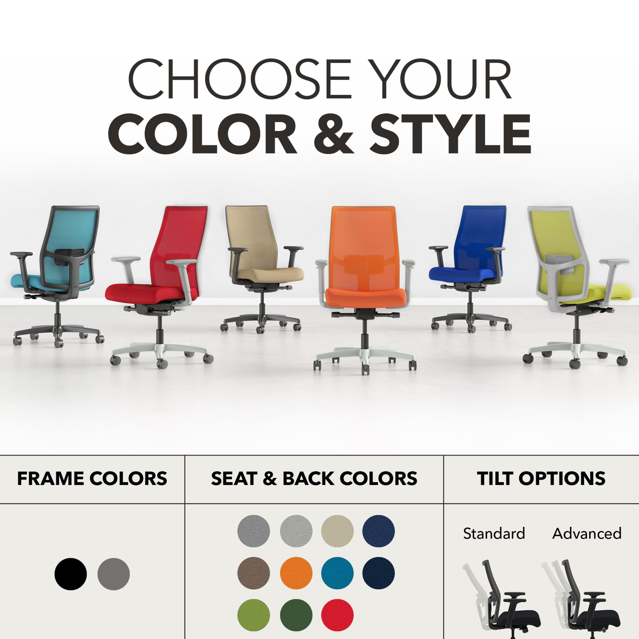 HON Ignition 2.0 Mid Back Task Chair, Advanced Synchro-Tilt Control, Office Chair with Lumbar Support, Height and Width Adjustable Arms, Black Frame, Black - 5