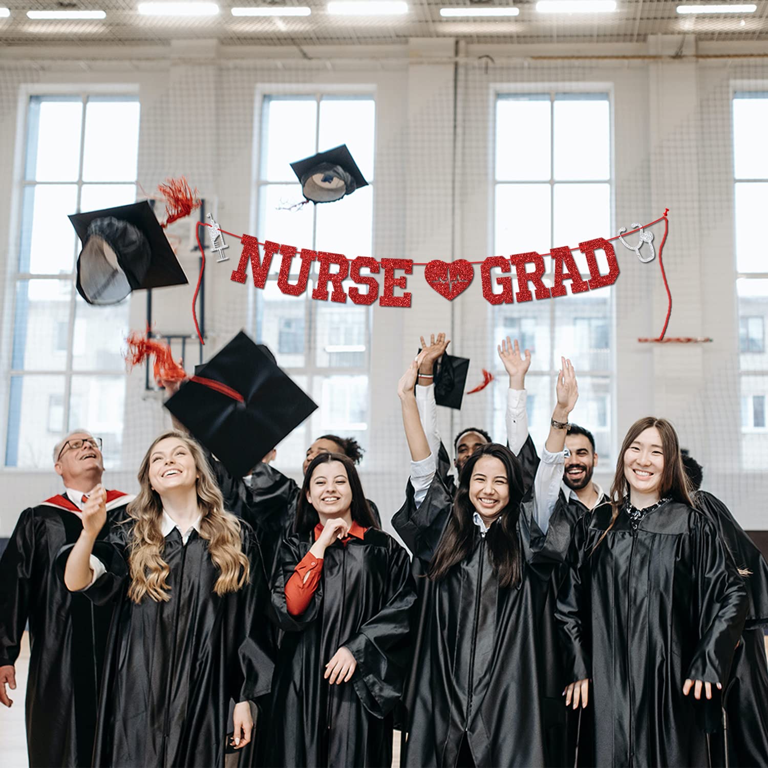 Red Glitter Nurse Grad Banner - 6.5 Ft RN/BSN Graduation Sign For Nursing School Party Decor - View #5