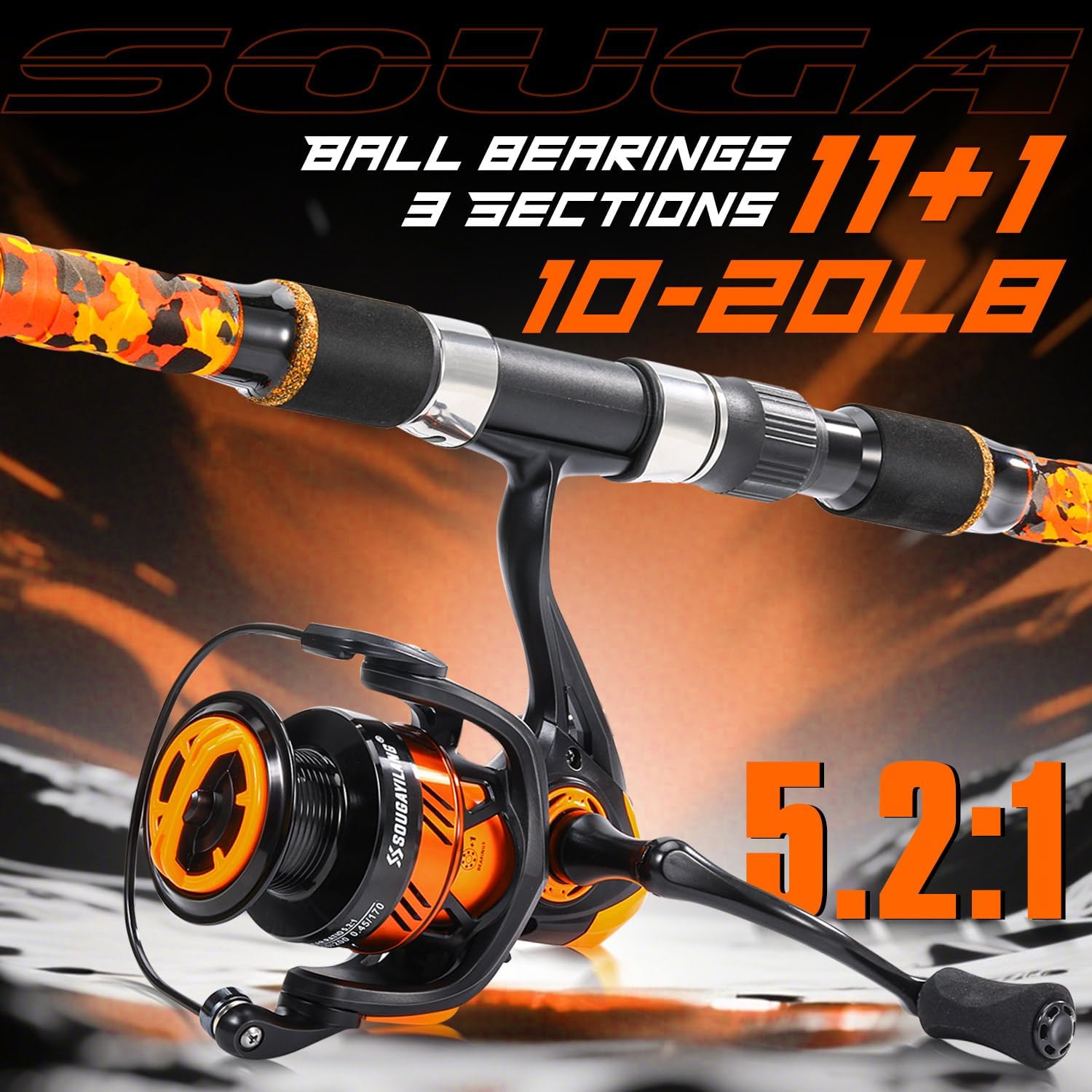 Sougayilang 3 Piece Surf Fishing Rod Combo Medium/Heavy Travel Spinning Rod with 5000 Size Reel Baitfeeder Combo(9'/10'/11')