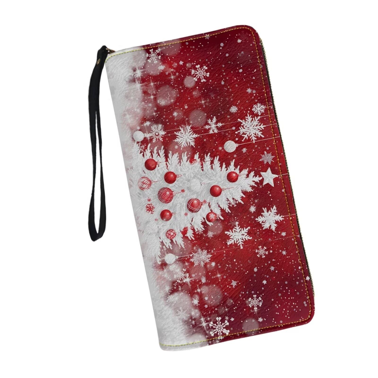 Bulopur Christmas Tree Print Womens Wristlet Wallet PU Leather Waterproof Ladies Purses Handbag Zip Around Coin Cash Clutch Card Organizers Gifts for Girlfriend