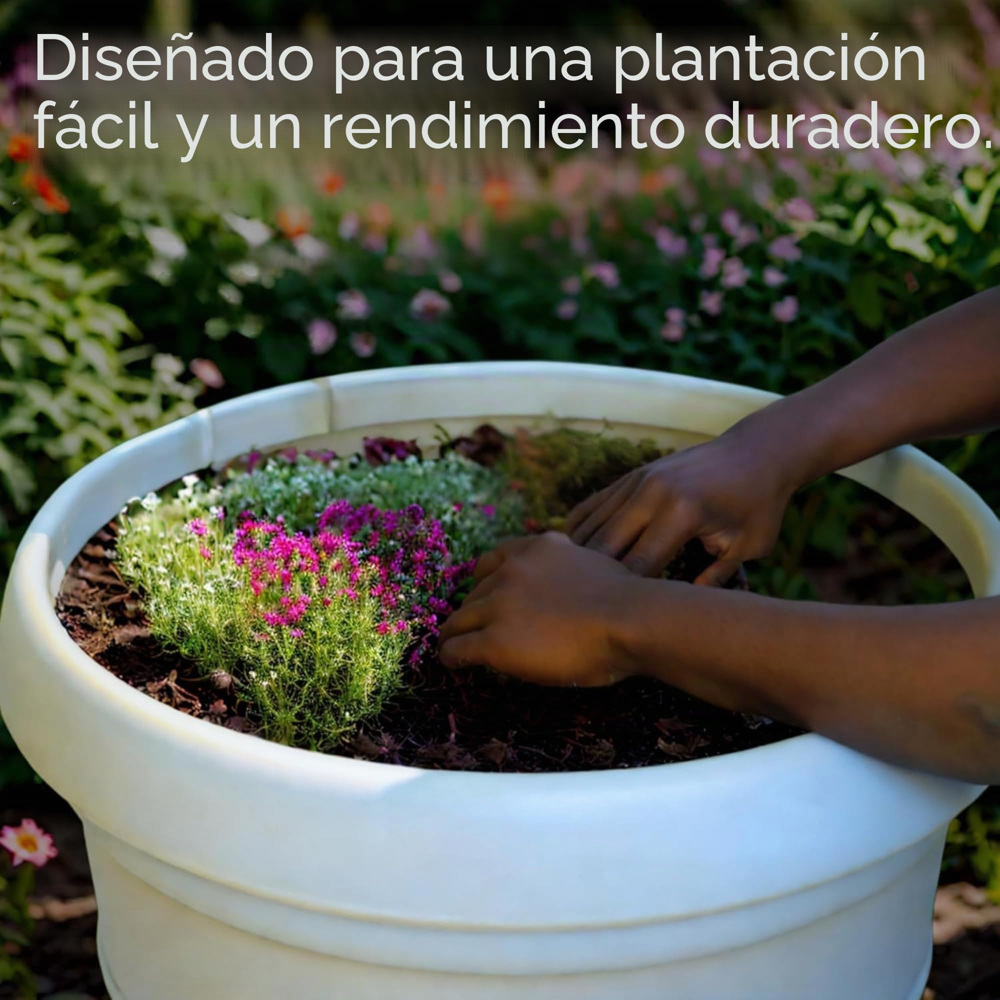 Macetas clásicas moldeadas por rotación de 66 cm para exteriores de alta resistencia (blanco) | Maceta grande de plástico de 140 L | Resistente a las heladas y a los rayos UV | Maceta