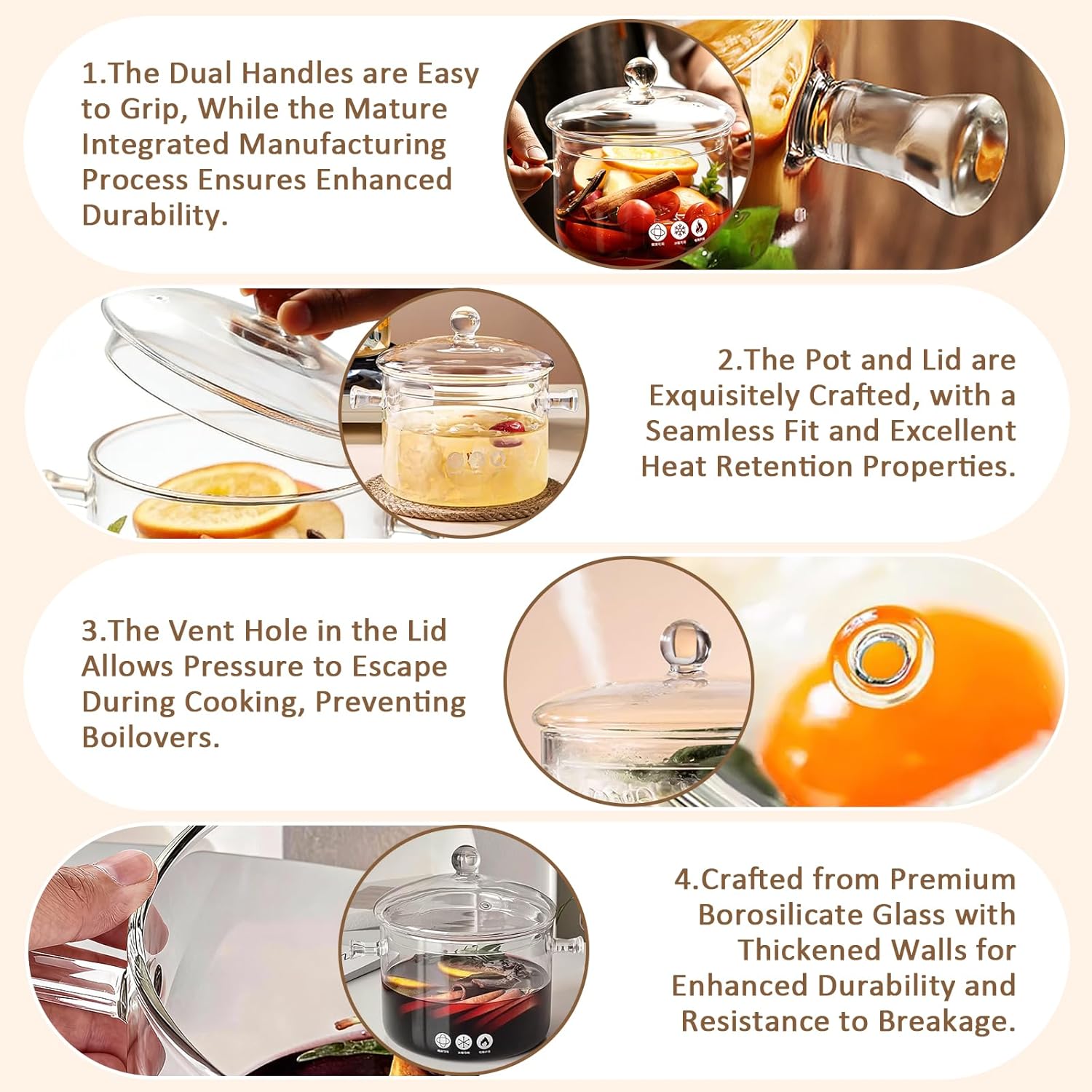 Clear Borosilicate Glass Cooking Pot with Lid, 4L/135oz Transparent Saucepan for Stove, Pasta, Soup, Milk, Dishwasher Safe