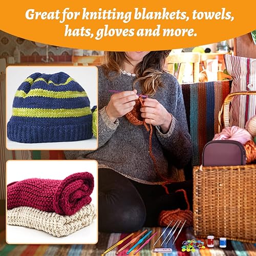 Miniatura 6 de Zlulary Juego de 86 ganchos de ganchillo, juego de agujas de ganchillo con agujas de tejer, marcadores de puntada, estuche de gancho de ganchillo y