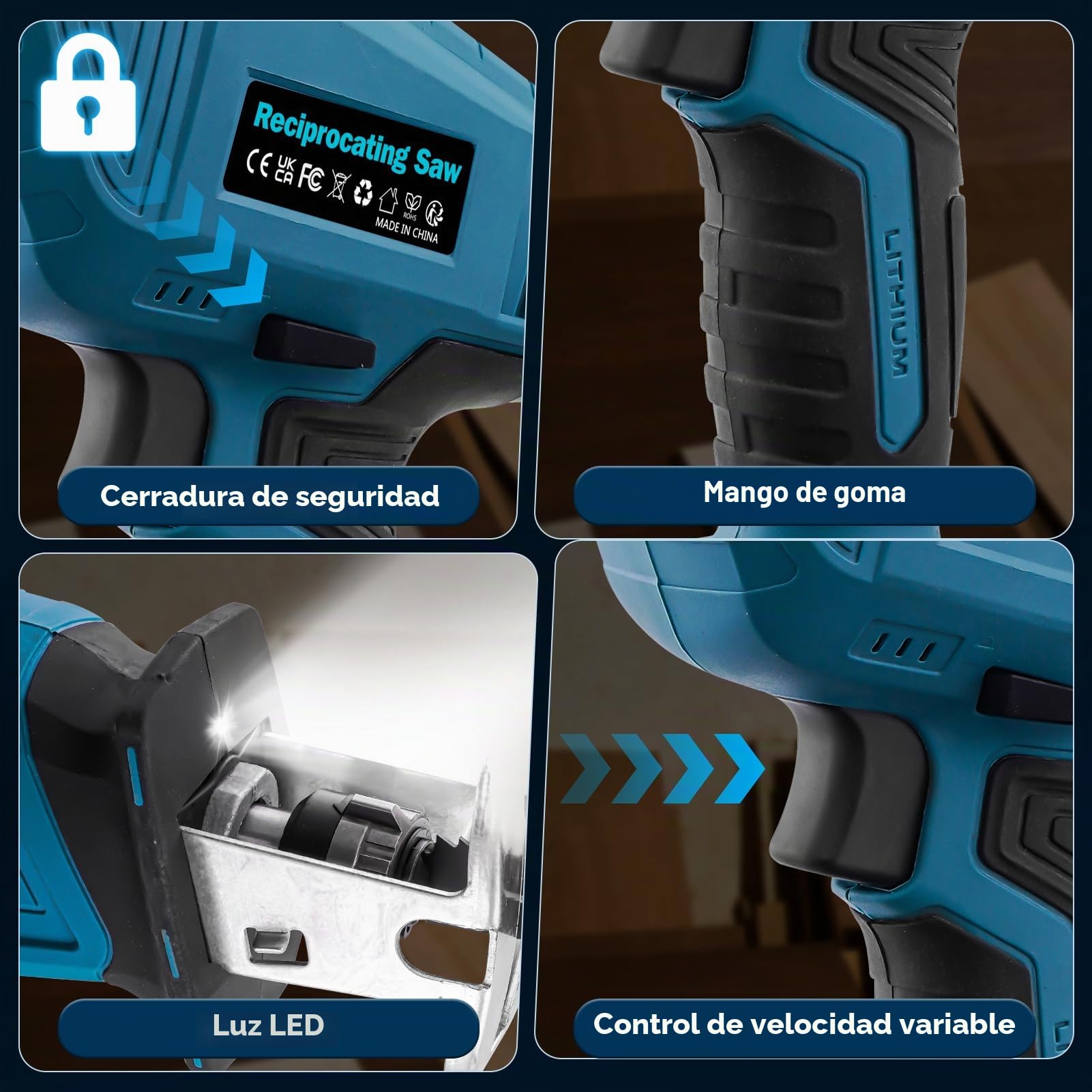 Sierra Sable 21V,Sierra Alternativa Inalámbrica con 2×2.0Ah Baterías y 8 Hojas de S𝐢erra,Velocidad Variable de 0-4000RPM,S𝐢erra Sable Inalámbrica con Luz LED,para Cortar Madera y Metal