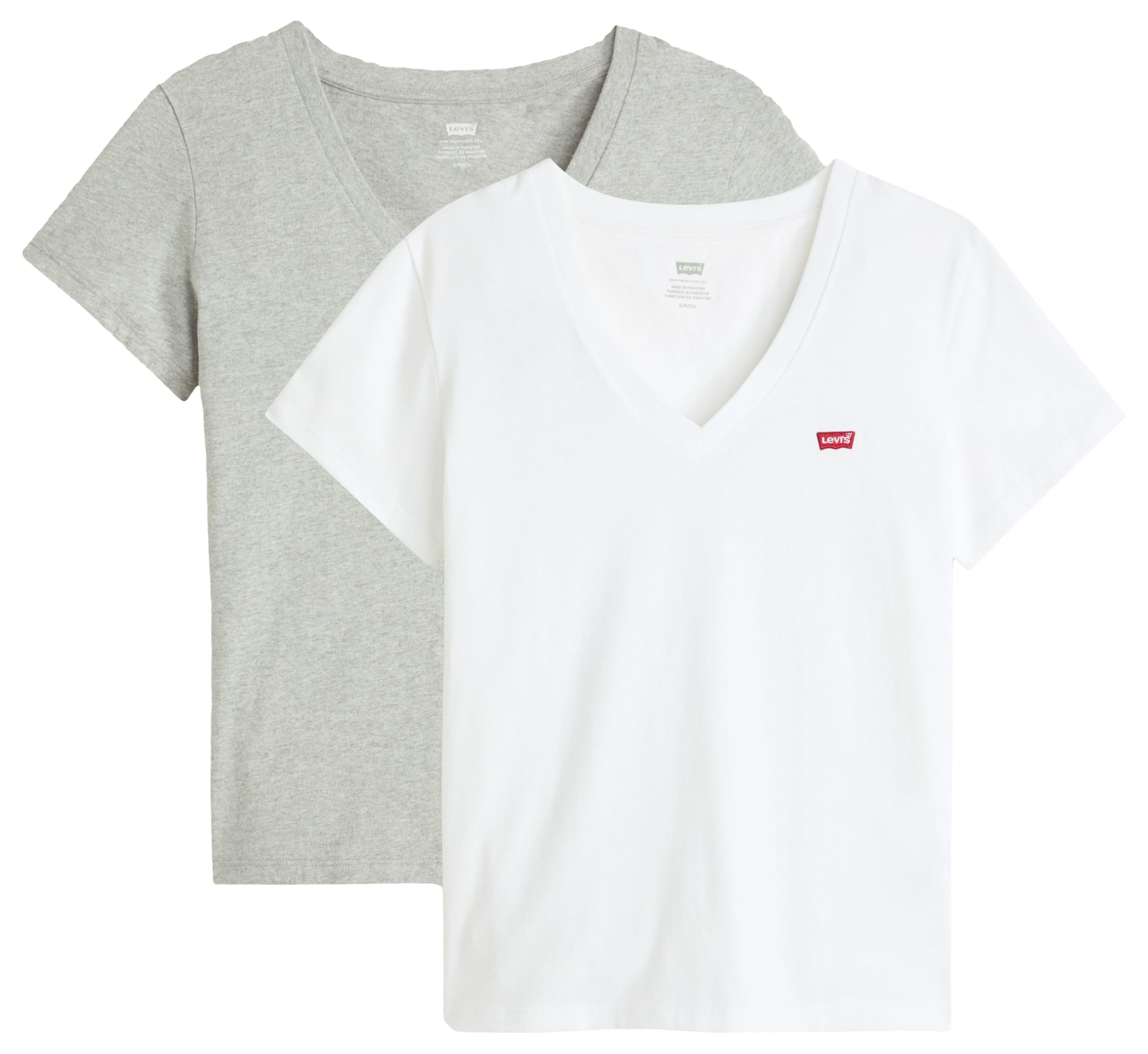 Levi's Women's 2 Pack Perfect V-Neck Tees T-Shirt, 2 Pack V Neck White, XS