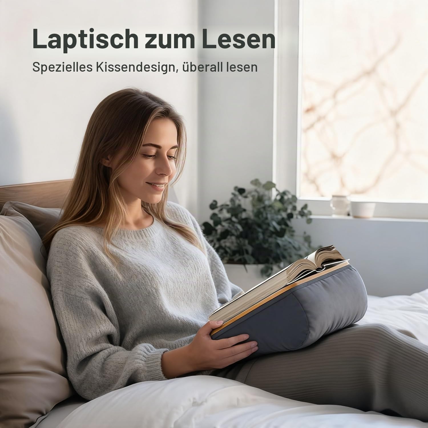 Buchständer für freihändiges Lesen, Lap Beanbag bequemer Lese Buchhalter, kissenhalterideal für Buchliebhaber im Studentenwohnheim, Leseständer (Grau)