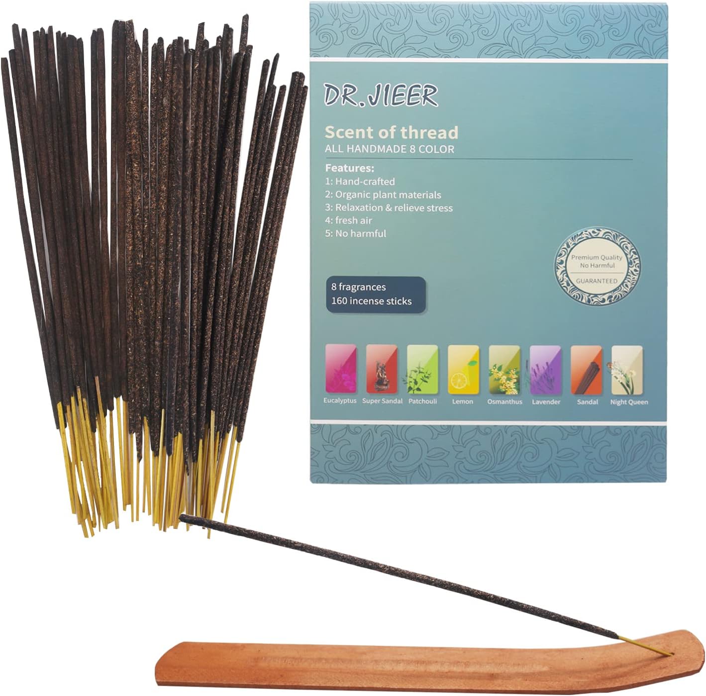 Incense Sticks Gift Set, 160 Sticks Total, Lavender, Patchouli, Sandalwood, Osmanthus, Lemon Fragrance, Vanilla, Night Lavender, Sandalwood Fan + Incense Holder