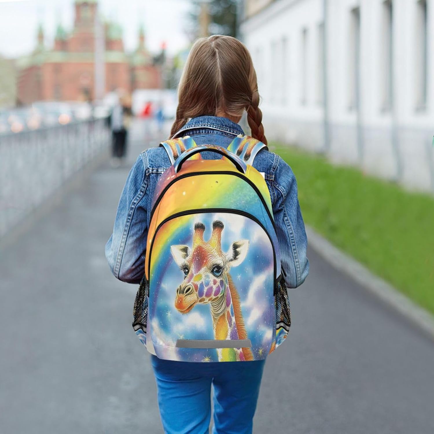ALAZA Giraffe Rainbow School Backpack for Kids Laptop Bookbag with Reflective Strip 17in - Image 6