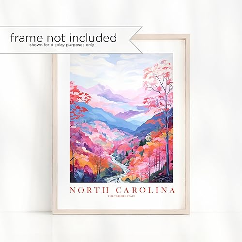 Miniatura 2 de North Carolina Travel Print Tarheel State Souvenir NC Nature Pink Orange Blue Wall Art Landscape Poster Scenic Vista (13x19 inches)