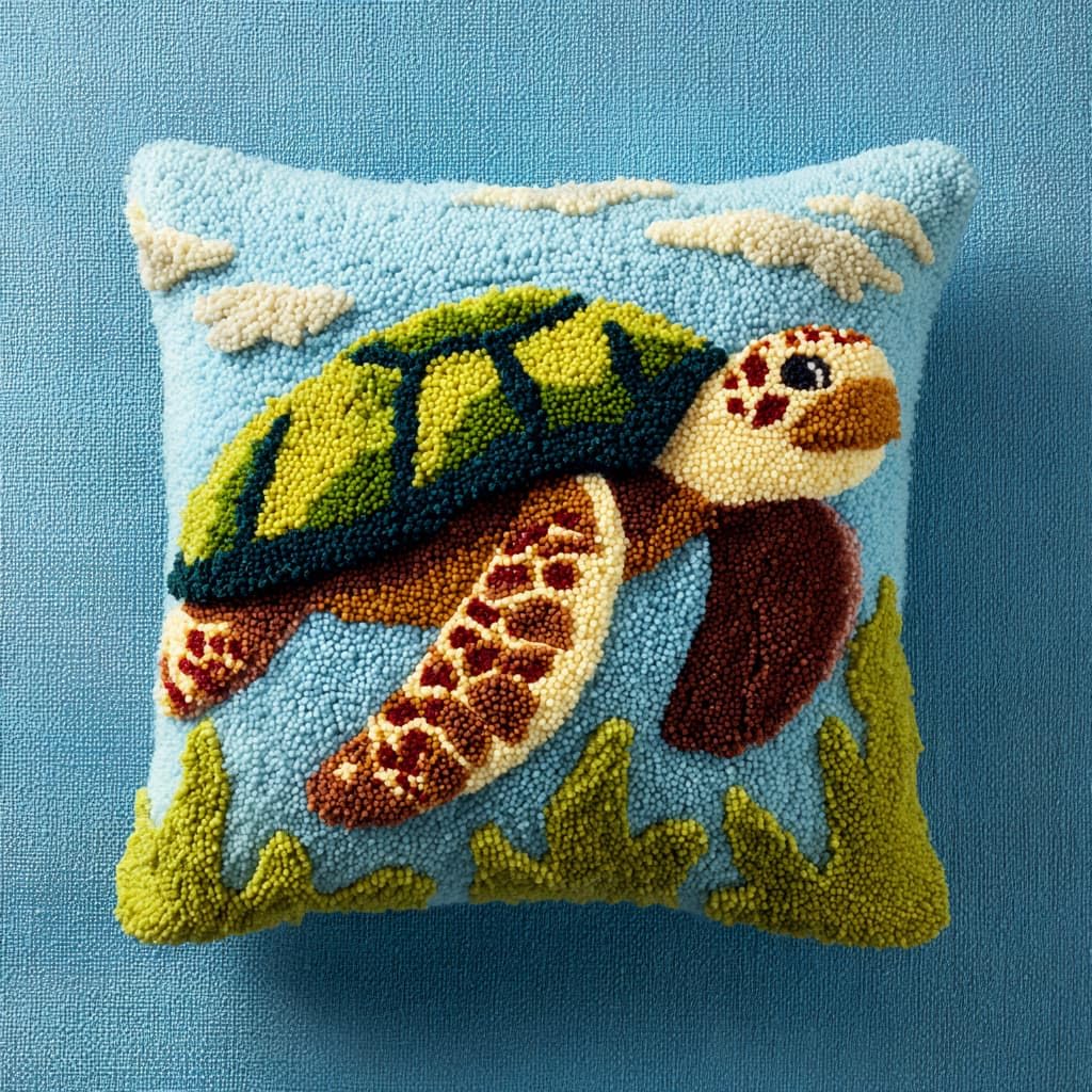 WallustrioaW Latch Hook Cushion Kits,Animals, sea Turtles