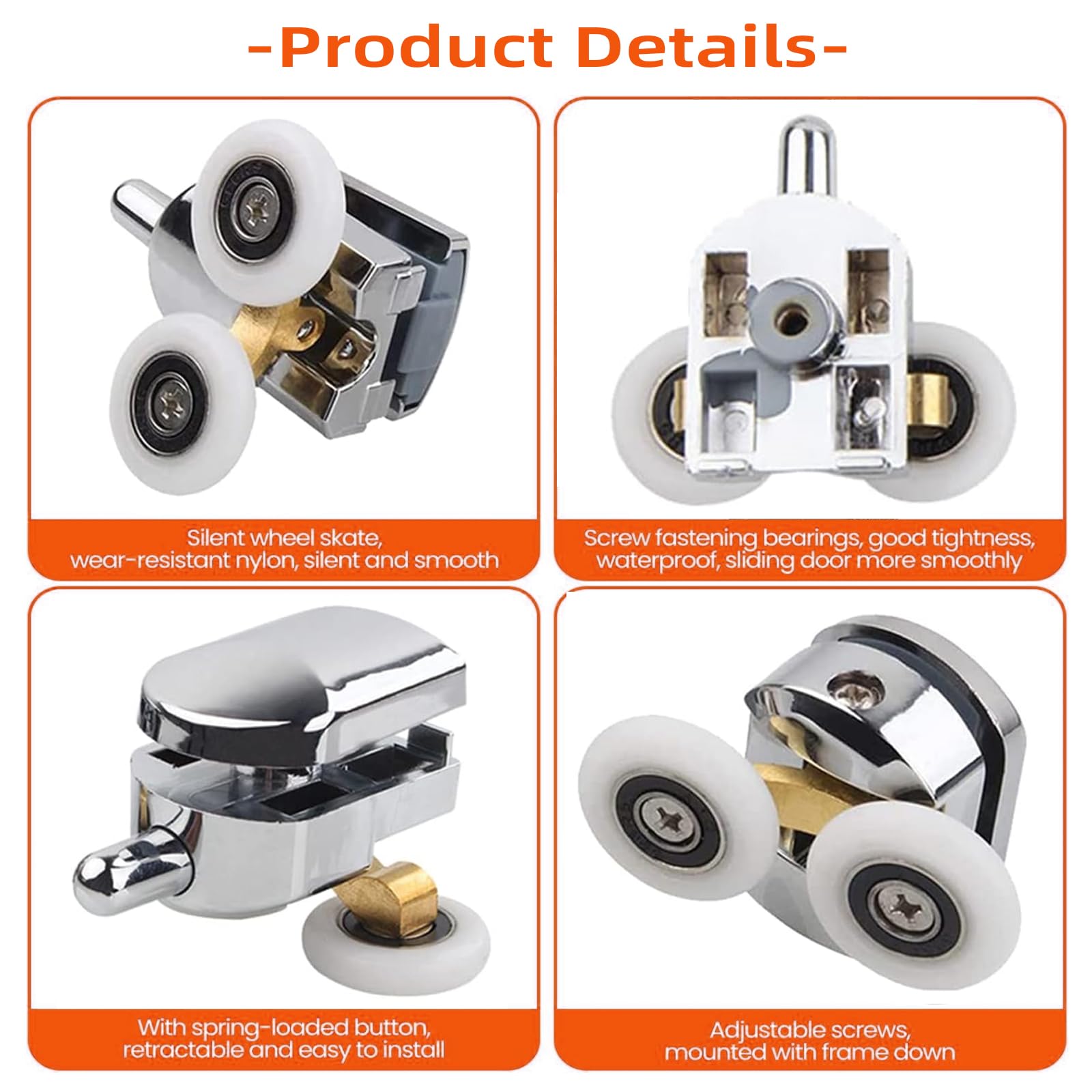 lcyen 8Pcs 25mm Curved Shower Door Rollers, Replacement Sliding Shower Door Runners Wheels with Anti-Collision Block and Screws for 4-6mm Glass Shower Enclosure Accessories - Image 3