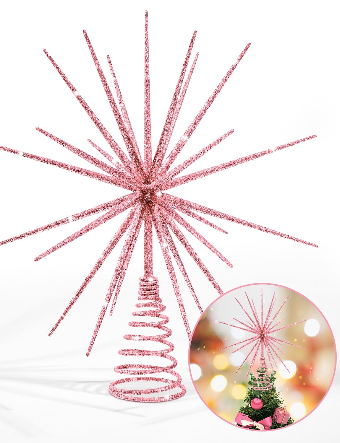 Rosa Weihnachtsbaumspitze, explodierender Stern, Weihnachtsschmuck