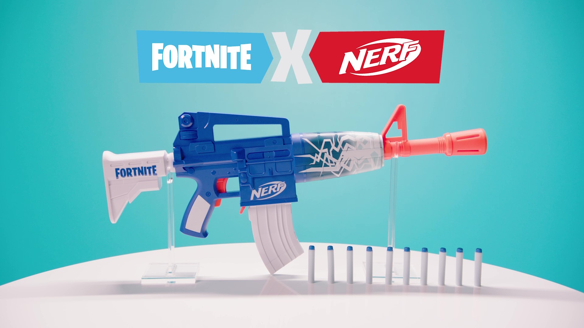 Amazon.com: Nerf Fortnite Blue Shock Blaster, cargador de 10