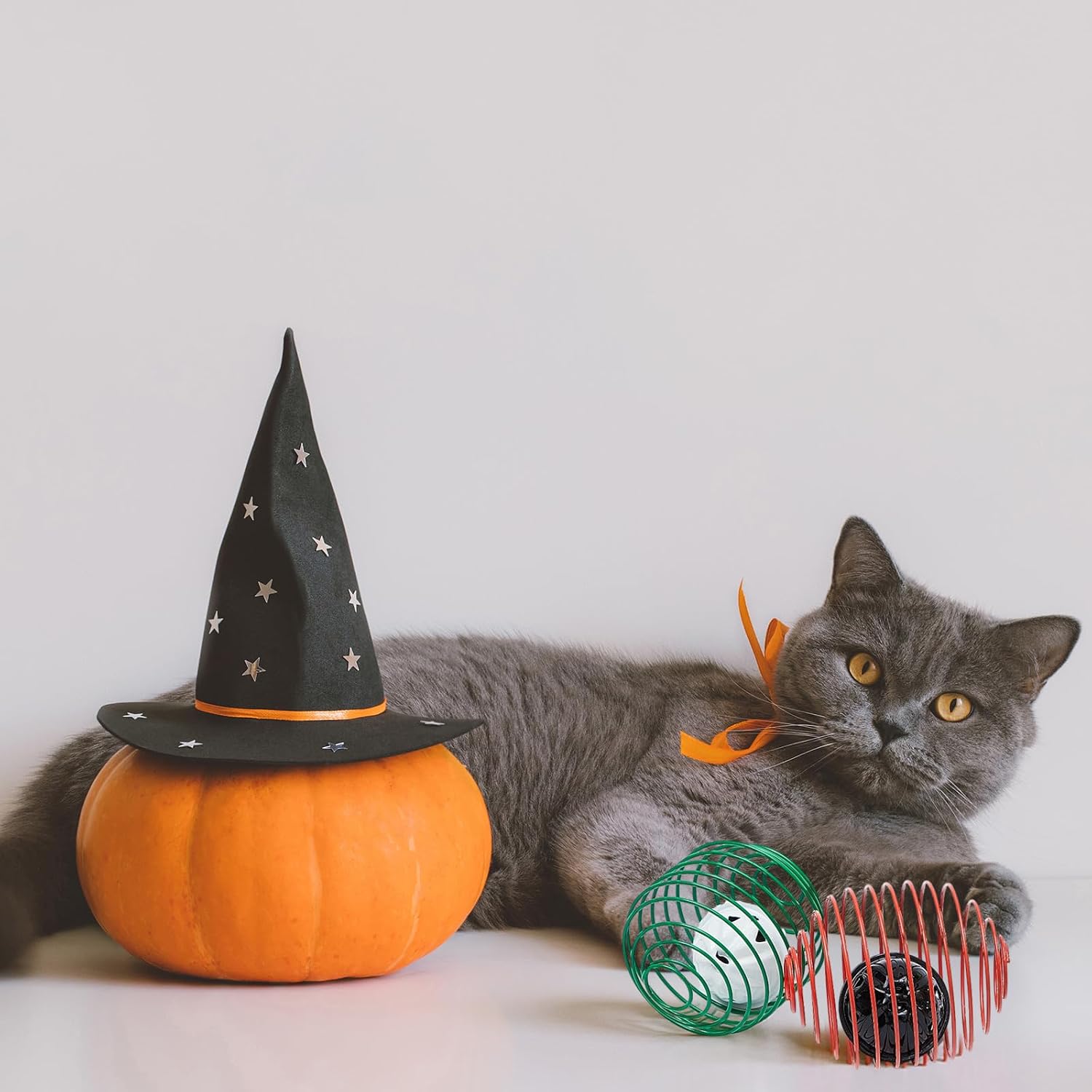 Jecery 5 Pcs Cat Toys Spring,Bell,Halloween Colors image 4