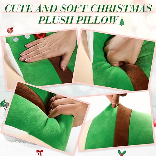 Miniatura 3 de Almohada de felpa de elfo verde de Navidad de 14 pulgadas, almohada de peluche grande de Navidad para el hogar, dormitorio, oficina, sofá,