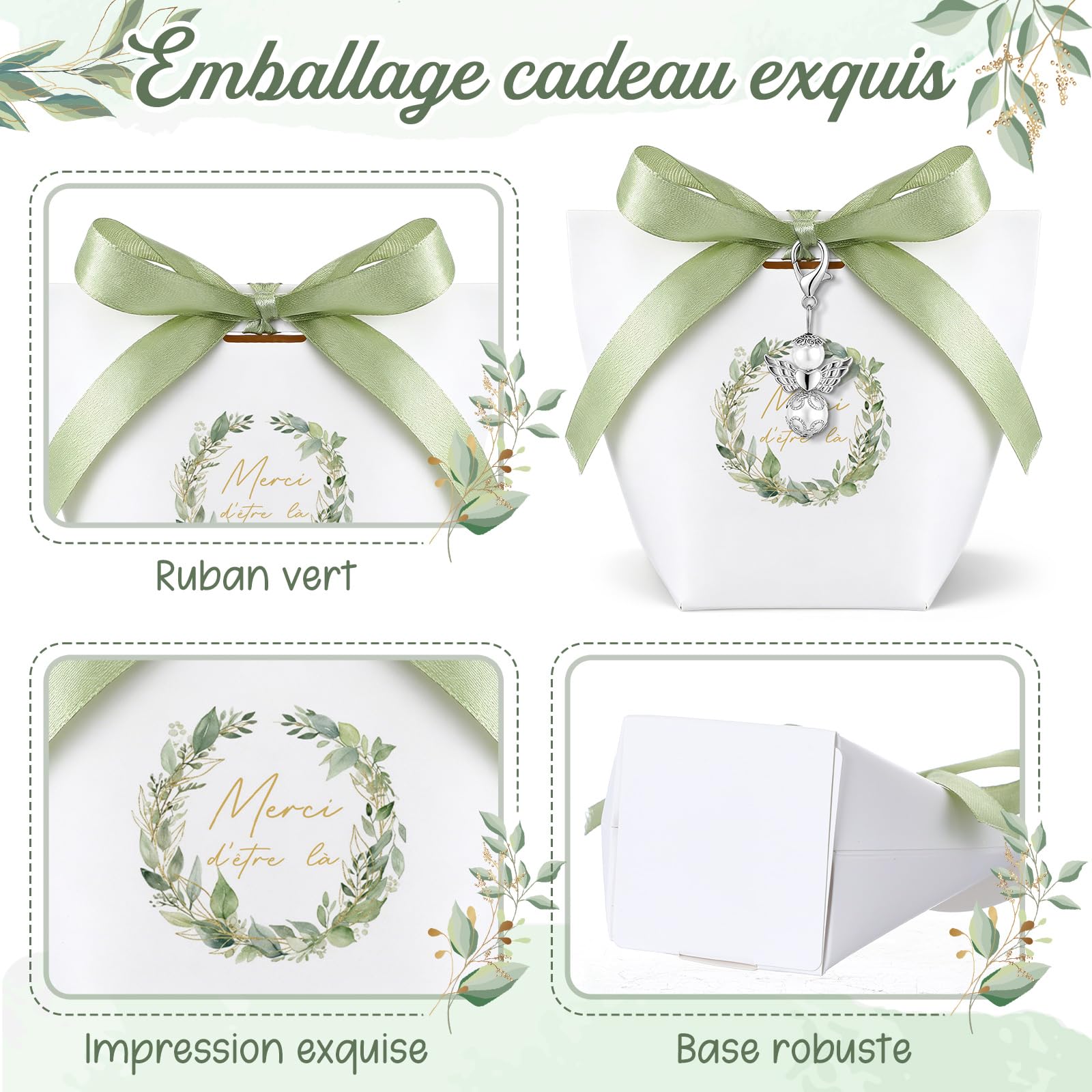 BBTO 36 Pezzi Scatoline Portaconfetti di Matrimonio con Nastro Ciondolo Angelo Custode Bomboniere di Comunione Scatole Regalo per Battesimo Cresima Fidanzamento Compleanno Grazie