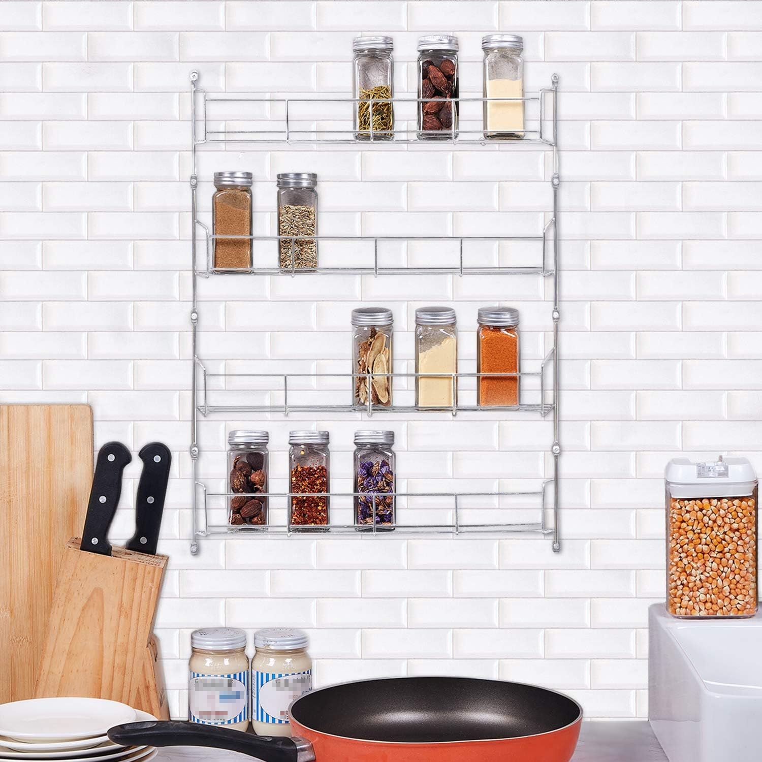 DEFWAY Wall Mount Spice Rack - 4 Tier Wall Spice Rack Organizer for for Wall or Cabinet Door