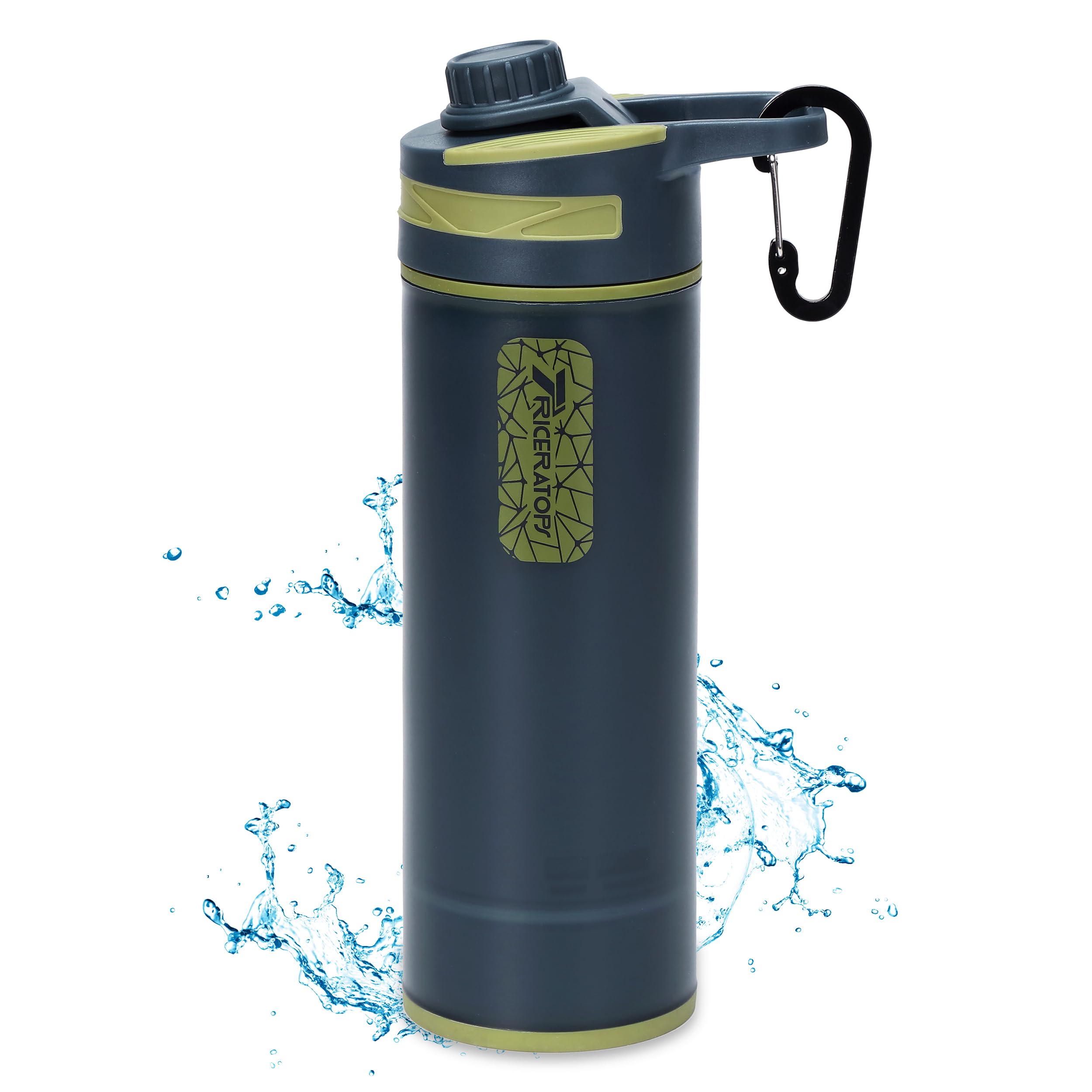 Wasserfilterflasche 800ml - Drucksystem zur Wasseraufbereitung mit Mikroplastikfilter, tragbar für Camping, Wandern & Notfälle (Dunkelgrau)