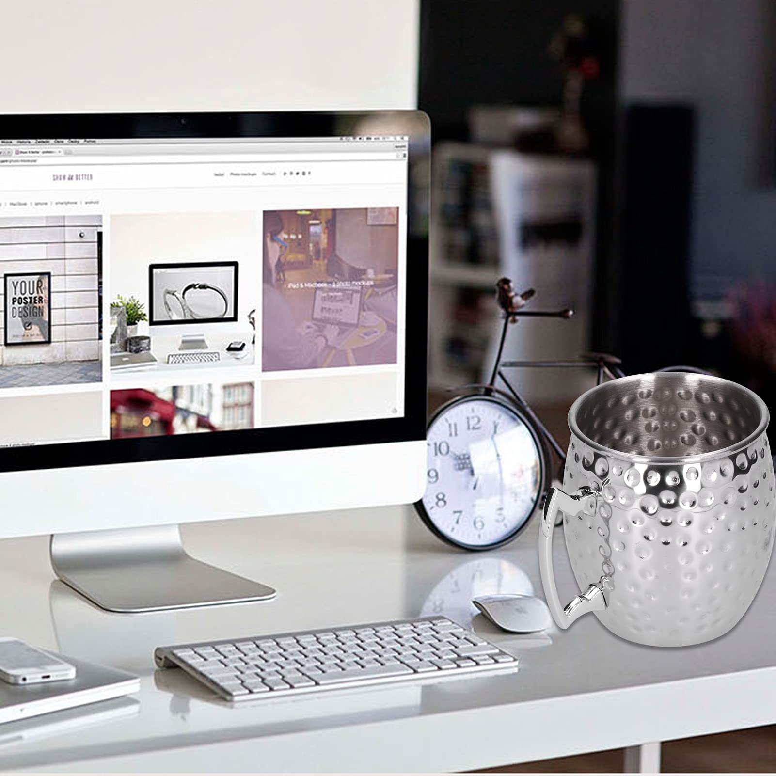 HERCHR Moscow Mule Mugs Beer Glasses, Stainless Steel Silver Beer Mugs Wine Tumbler Cups Glasses Coffee Mug for Home Bar, 550ml