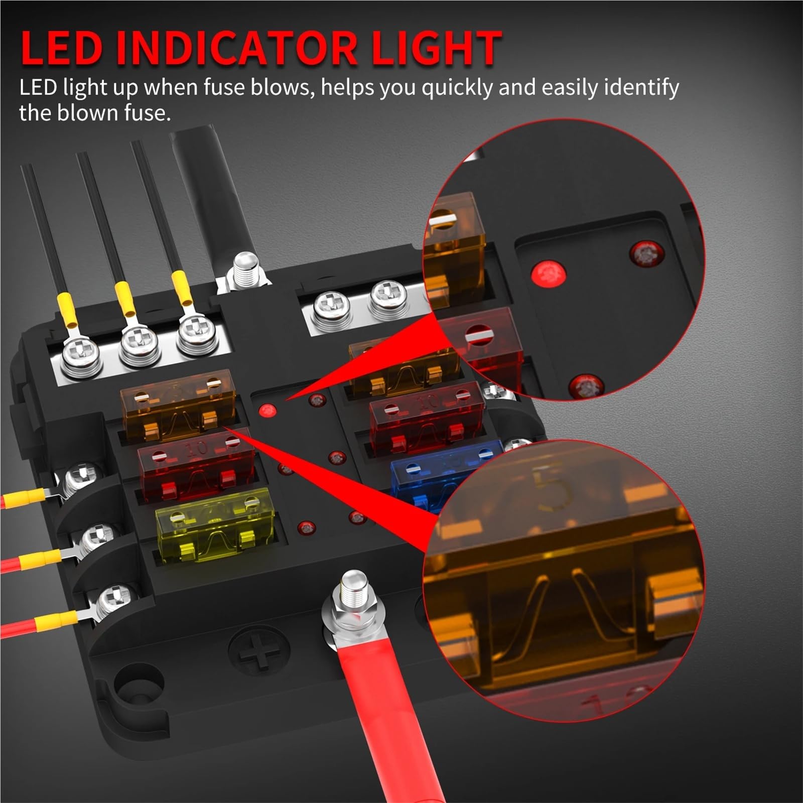 Skrzynka bezpieczników 6-12-drożna z wyświetlaczem LED 12 V ATO/ATC, 1 szt. (6 Way)