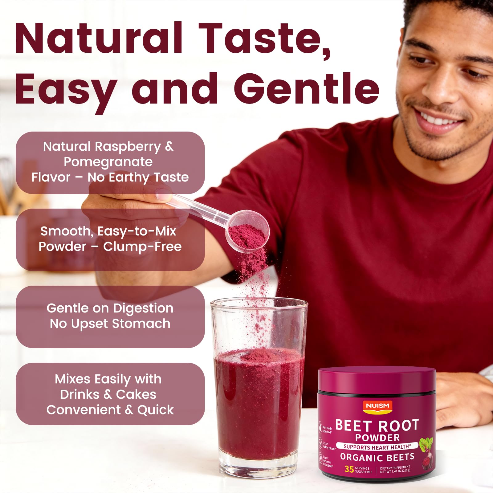 Organic Beet Root Powder Superfood, Natural Beets Supplement with Beetroot, Tart Cherry & Grape Seed Extract, Nitric Oxide Support for Energy, Endurance, Circulation & Heart Health* 35 Servings — Amazon image 7