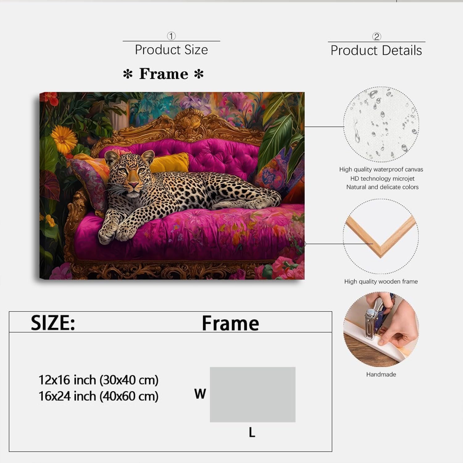 Cheetah Lying On Pink Sofa Canvas Wall Art Eclectic Leopard Wall Decor Pictures Maximalist Animal Portrait Poster Prints for Living Room Home Bedroom Home Decoration 16x24in Ready to Hang