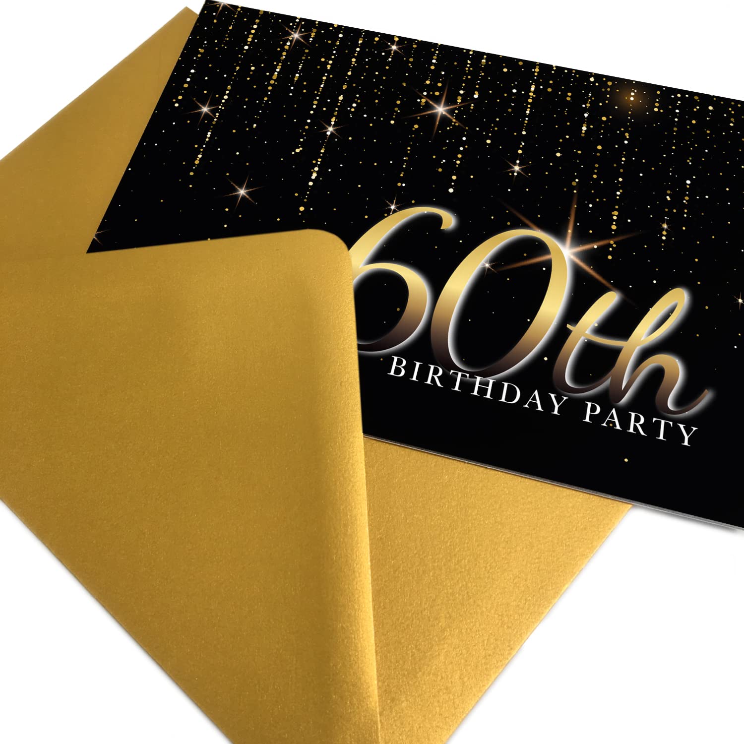 Premio Cards60th Birthday Party Invitations with Gold Envelopes, Black and Gold Party Invite Cards for Women or Men (50 Pack)