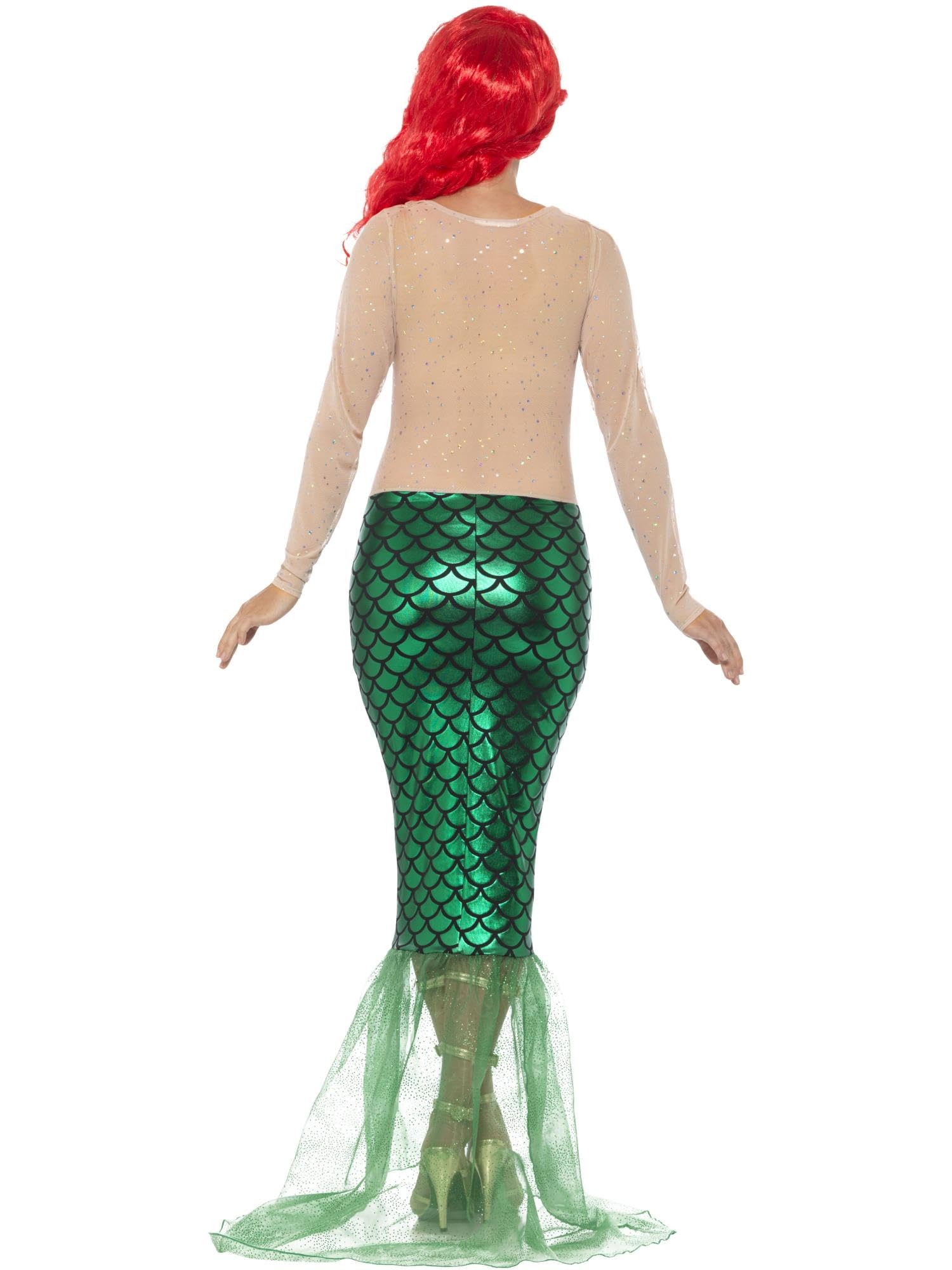 Smiffys - Damen Deluxe Sexy Meerjungfrau Kostüm, Langes Pailletten Kleid und Haarklammer, grün Halloween