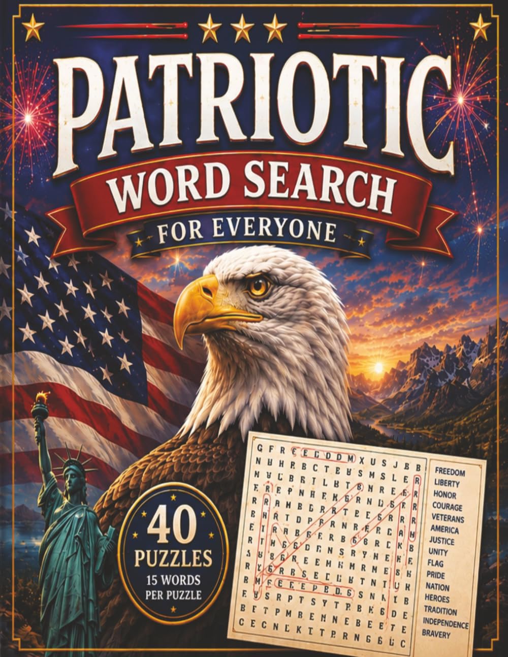 Patriotic Word Search: 40 Patriotic Puzzles Celebrating American History, Freedom & Pride