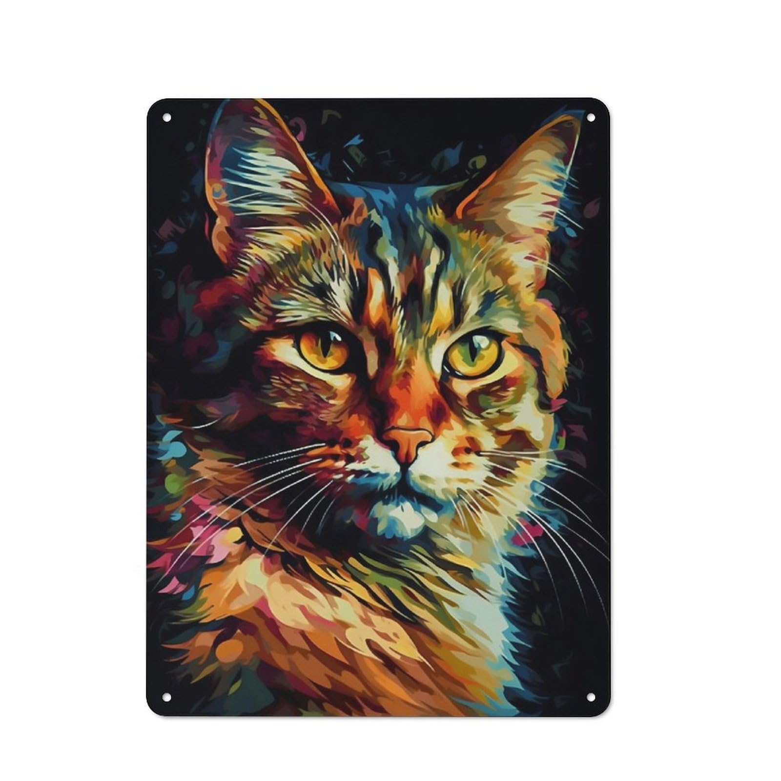 Junmoney Colorful Cat For Garden Room Or Summerhouse, Vintage Tin Sign 40X30cm, A Metal Wall Feature For Garden Rooms And Summerhouses