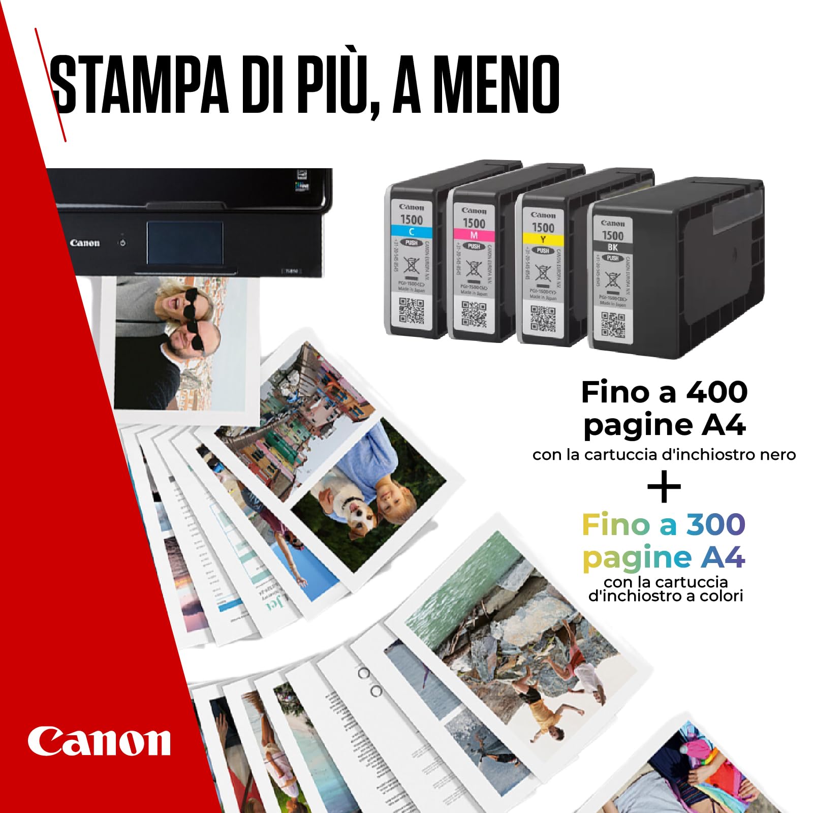 Canon Ink - PGI-1500 C M Y BK Cartucce d'inchiostro a colori originali per stampanti - Confezione da 4 (1 nero, 1 ciano, 1 magenta e 1 giallo)