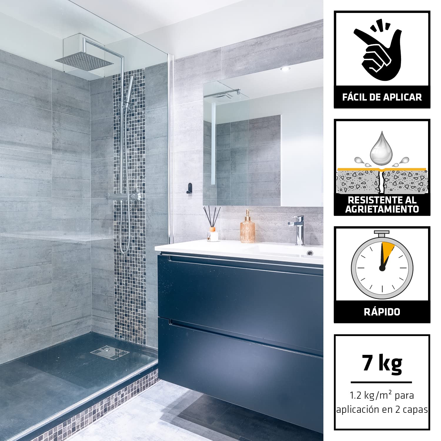 SIKA - Membrana impermeabilizante - Sikalastic 260 Stop Agua gris claro - Lista al uso para aplicar en baños y duchas - Secado rápido - 7 kg