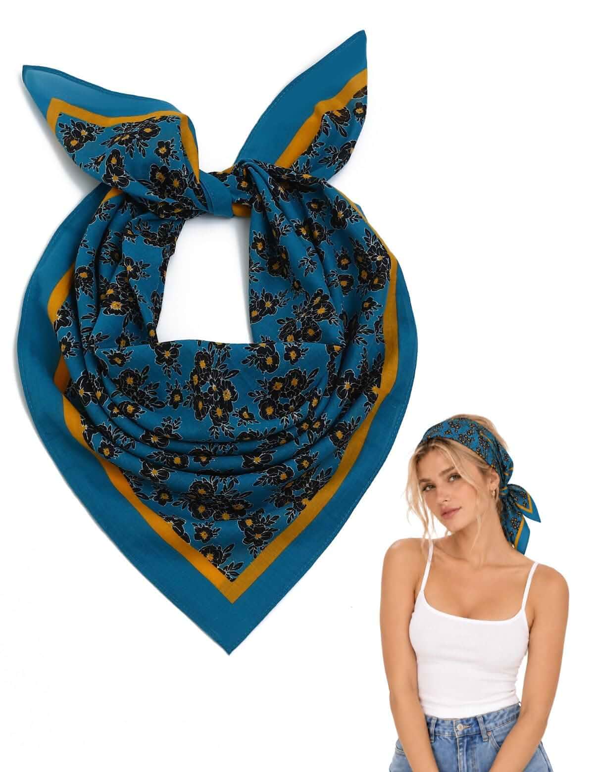 Isurrender Cotton Bandana, Large 25" Head Hair Scarf for Men Women 100% Cotton Bandana with floral print, ultra-soft, breathable square, ties at the neck, wrist and fall holiday styling